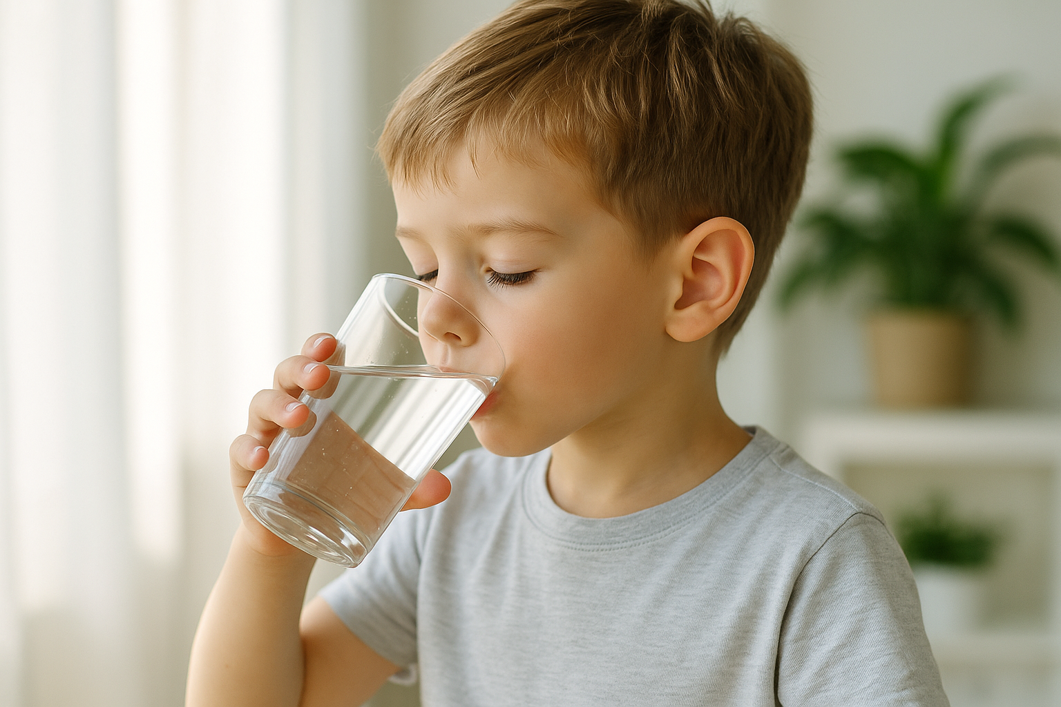 Enfant qui boit de l'eau.